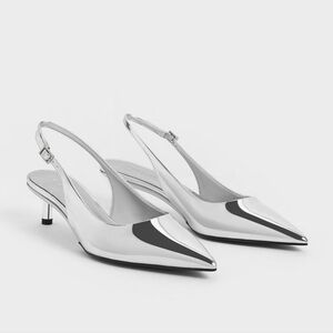 Metallic Slingback Kitten Heel - Size 40